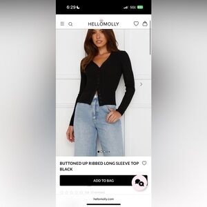 Hello Molly Black Ribbed V-Neck Button-Up Sweater